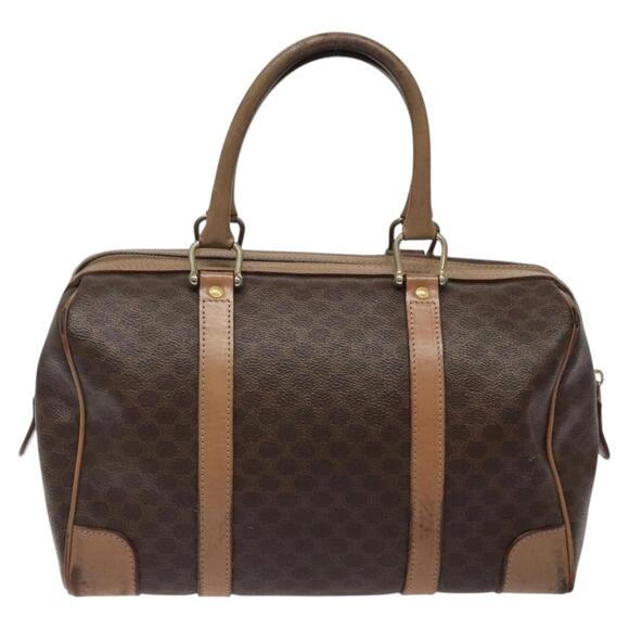 CELINE Macadam Canvas Hand Bag Pvc Leather Brown Gold - Picture 3 of 12